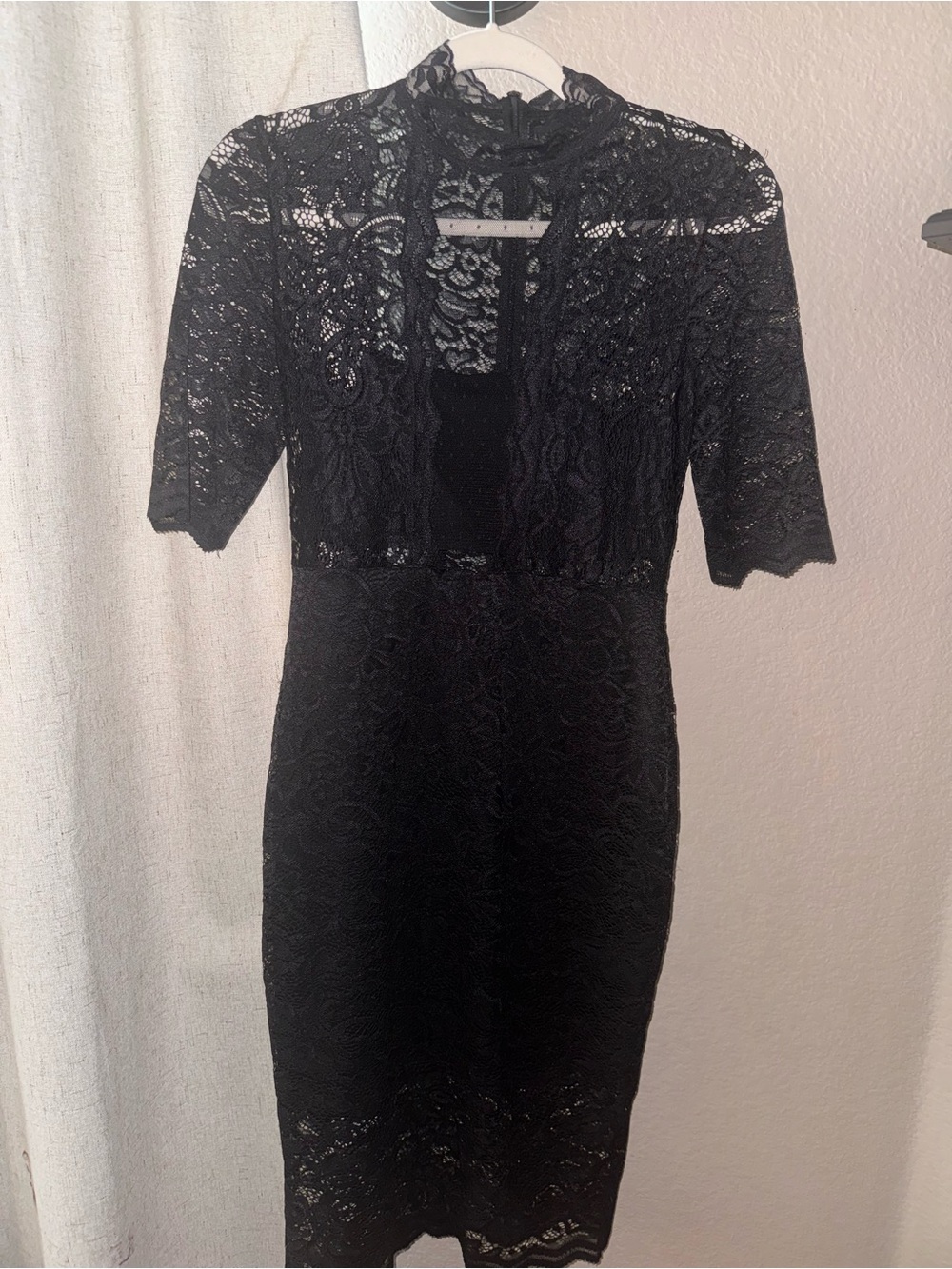 Express Black Lace Midi Dress with High Neck